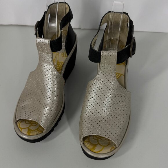 Fly London Wedge Sandals Size 36/6 Open Toe Color Block Ankle Strap - Picture 13 of 15